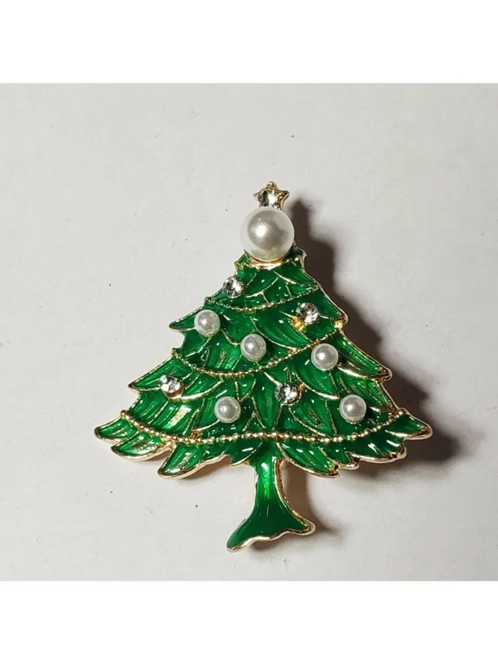 Green Christmas Tree Brooch With